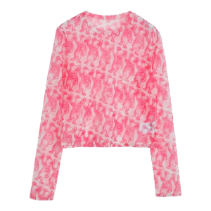 LALABOBO设计感夏季新款多巴胺粉网纱遮阳打底衫女性感长袖T恤LBCC-WSDT20 粉色 S