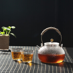 Asaroom玻璃茶具套装（锤目纹提梁壶600ml玻璃茶杯两只装)