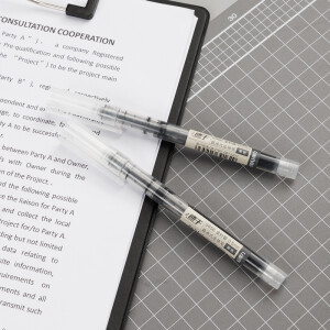得力(deli)直液笔签字笔 0.5mm全针管中性笔 商务办公学生水笔走珠笔 黑色 12支/盒S856