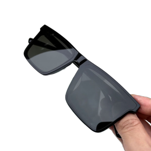 FLAMD 斐拉米多2024新款方形墨镜防晒高级感男士平面防紫外线眼镜驾驶开车太阳镜 黑色方形鼻托 黑色+镜盒+镜布
