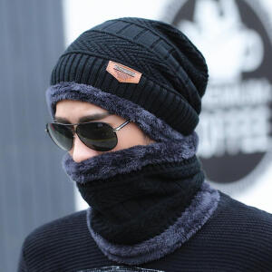 珊诗丽针织保暖组合毛线帽+围脖黑色送口罩
