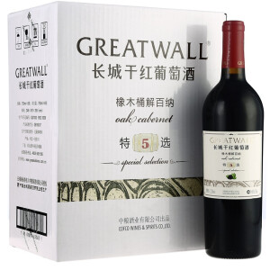 GreatWall 长城 特选5年橡木桶 解百纳干红葡萄酒 750ml*6瓶 *2件