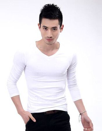 s&k2014春夏新款韩版修身长袖打底衫男士v领t恤男tee纯色弹力男上衣