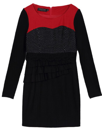 新品欧美宽松带花边a字职业修身气质hok/红凯冬装女装修身显瘦褶皱