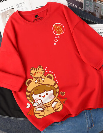 虎年t恤本命年衣服女2022年新款短袖红色女装上衣元旦新年半袖红色虎
