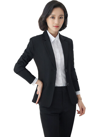 秋冬职业装西装套装女2018新款气质ol面试正装两粒扣长袖黑色女装
