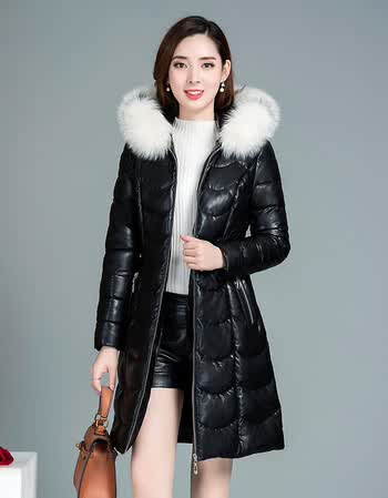余今品牌pu皮棉服女2018冬季新款韩版中长过膝皮棉衣宽松毛领加厚棉袄