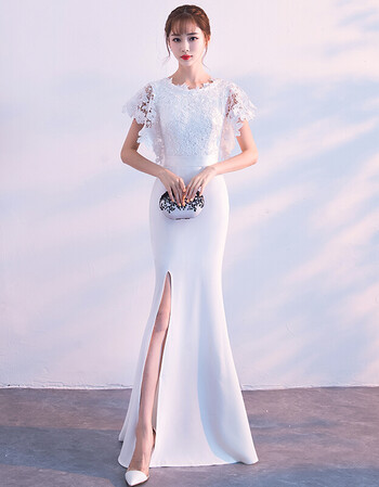 白色晚礼服2018新款时尚长款鱼尾修身宴会聚会主持人礼服连衣裙女