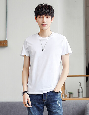 短袖男2019春夏新款舒适圆领百搭t恤潮男韩版修身字母印花短袖t恤男