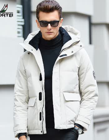 富铤fortei高绒量鸭绒冬季男士休闲连帽工装外套防风保暖男士羽绒服男