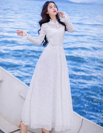 猪年钜献 显瘦的仙女长裙秋季白色仙女系带收腰显瘦连衣裙文艺复古