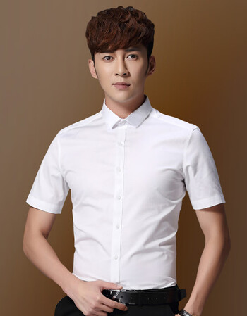 夏季短袖白衬衫男韩版修身商务正装衫衣小领青年职业装白衬衣 白色 38
