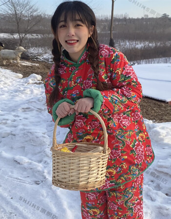 示诗东北花棉袄女冬东北大花袄大棉袄加厚民族风碎花棉服时尚棉衣棉裤