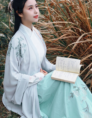 朴七(PuQi)青玉色花朝记汉服原创设计刺绣褙子