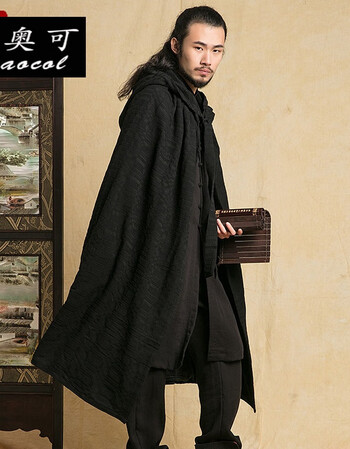 【春夏新款】民族风棉麻长外套古风披风衣中国风男汉服古装连帽斗篷