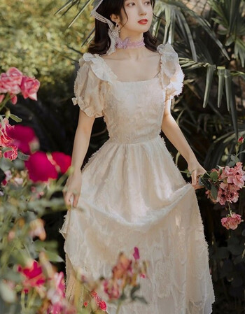 成人礼服女18嵗礼服学生复古少女宫廷风蕾丝绣花连衣裙