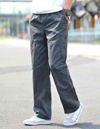 新秋冬厚款纯棉休闲裤男宽松中青年直筒大码户外多口袋工装裤时尚运动