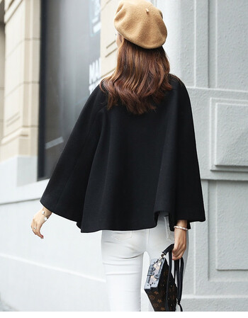 宽松斗篷外套女春秋冬韩版2018新款披肩呢子外套毛呢上衣 黑色 m