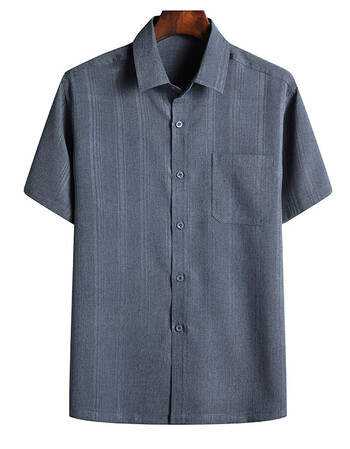 老粗布男士衬衣男短袖老年人棉布衬衫夏季老头开衫中老年男式半袖肥佬