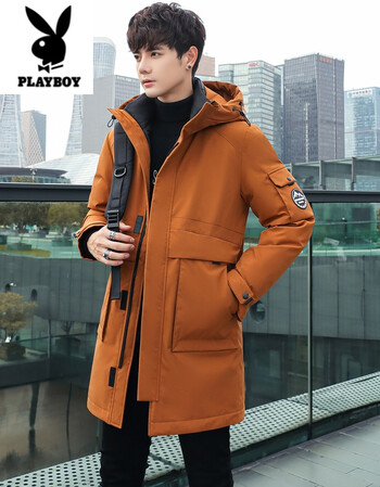 花花公子【高端品质】℘冬季工装活里活面羽绒服男中长款青年加厚连帽可拆卸内胆派克服男 橘色 M【图片 价格 品牌 报价】-京东