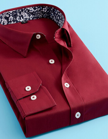 宇佑诚品长袖商务时尚休闲领口领子花衬衫衬衣男酒红色m