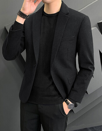 布彦休闲西装男套装秋冬季呢子外套男士毛呢西服修身韩版潮流帅气结婚