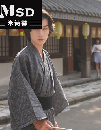 传统型 日本和服男武士服士传统浴衣长袍黑灰格日式家居服温泉浴袍腰带套装浴衣 黑色角带m码 身高165 175cm 图片价格品牌报价 京东