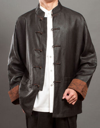 高档香云纱连袖男士唐装外套民族服装中式古典上衣爸爸装黑咖46可穿