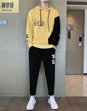 衣服男士秋天青少年学生装休闲装黄色男孩子小伙秋款个性帅气全套时尚