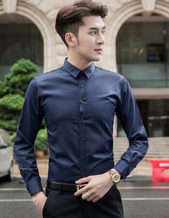 腾之逸衬衫男长袖韩版修身免烫正装白衬衣男士商务休闲大码工装短袖