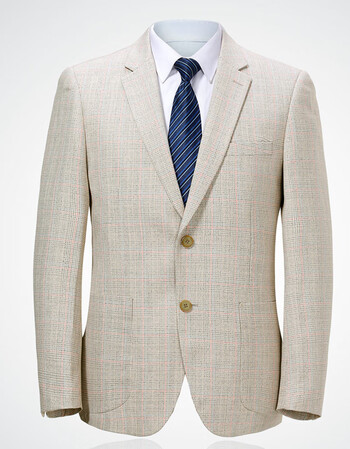 男士西服休闲单西商务正装米白中年格子西装羊毛呢外套爸爸装 米白色