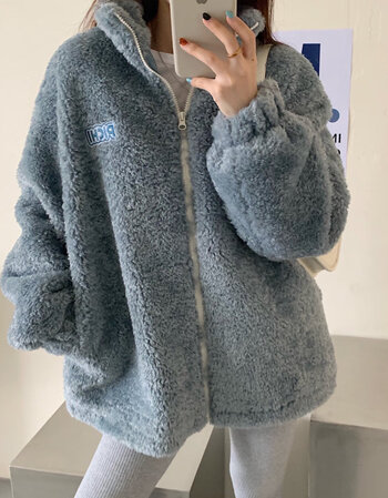 羊羔毛卫衣女宽松韩版设计感小众加绒加厚开衫外套女式休闲冬季款女