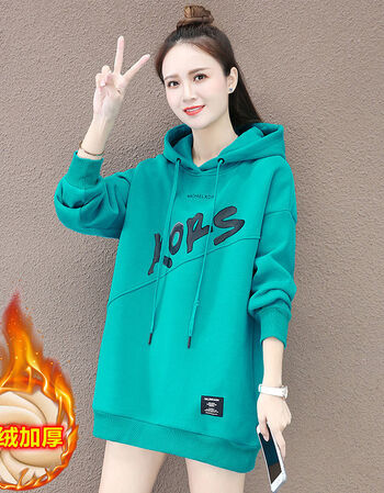卫衣女加绒不加绒中长款外套秋季新款韩版宽松连帽上衣潮女士青春时尚