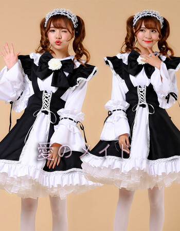 cosplay服饰 长袖女仆可日系女仆 黑色 s