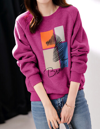 德玛纳圆领卫衣女韩版秋冬新款女装时尚套头无帽长袖上衣紫红色s