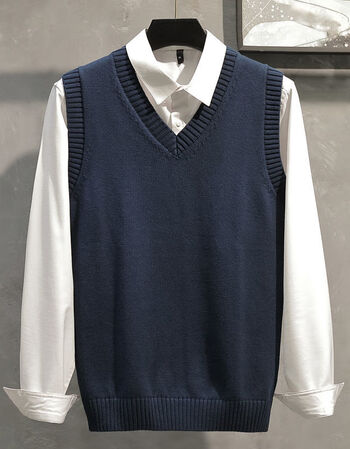 蜜丹丽男装毛线背心男款男士毛衣马甲v领秋冬季潮流无袖针织衫男毛线