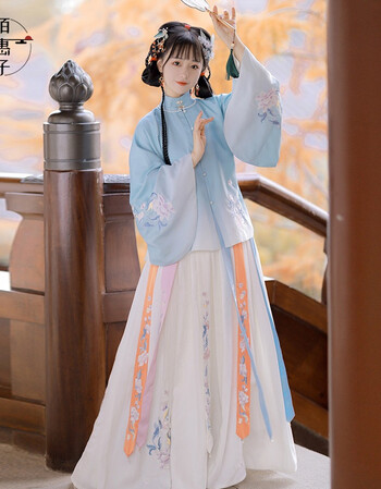 佰惠子相思引原创明制汉服女云肩套装仙气飘逸凤尾裙古装秋季古风蓝色