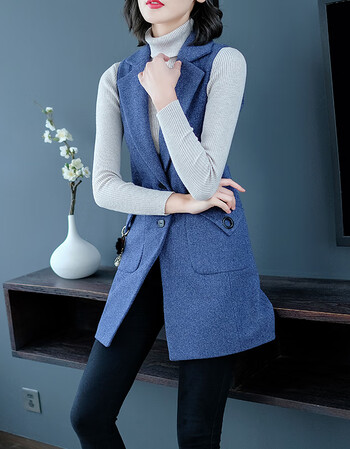 毛呢马甲女中长款2018新款秋冬修身显瘦呢子坎肩休闲百搭马夹外套 浅