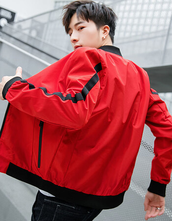 (年货节优选)男士夹克韩版潮流青年学生红色外套流行帅气外衣服男装