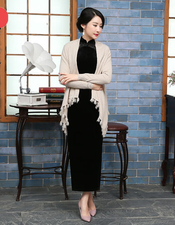 春夏款中年夏季旗袍外披披肩外套新款流苏外搭针织开衫复古春秋长袖小