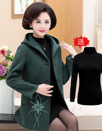 【京东优选】妈妈装春装毛呢外套女2019新款冬装衣服中年女装春秋棉衣