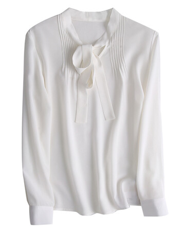 飘带真丝长袖衬衫女设计感小众轻熟外穿百搭桑蚕丝上衣秋2020新款白色