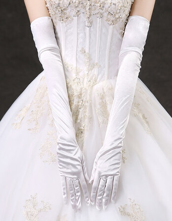 婚纱手套长款冬季结婚新娘婚纱手套冬季礼服缎面超长款过肘纯色红白米