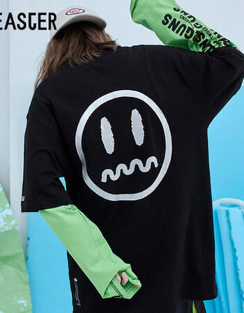 夏装 小恶魔鬼脸哭脸潮牌烫金短袖t恤男半袖体恤 情侣装国潮 黑色 m