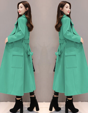 气质百搭显瘦反季大衣女毛呢外套韩版2018秋季长款呢子大衣潮i 青色