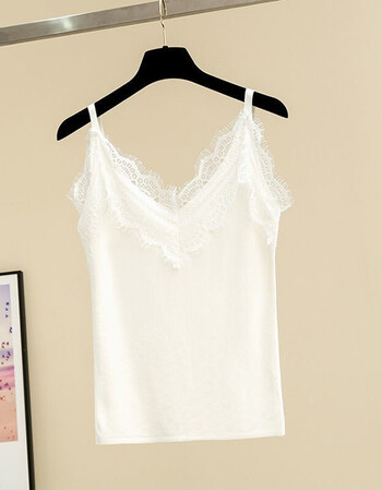 蕾丝外穿美背针织吊带背心女防走光打底露背修身无袖上衣女白色均码