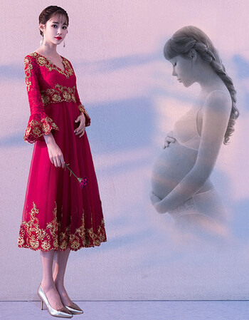 孕妇敬酒服2019新款冬季怀孕款高腰遮肚子大码红色新娘结婚礼服女