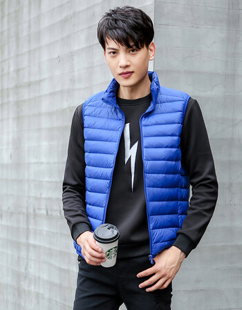 冬新款男士轻薄羽绒背心超轻羽绒马甲大码羽绒服外套反季清仓 宝蓝色