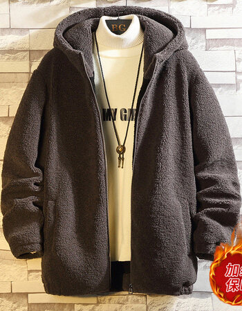 中老年男摇粒绒连帽外套加厚羊羔绒男秋冬季2021年加绒男戴帽子秋冬装