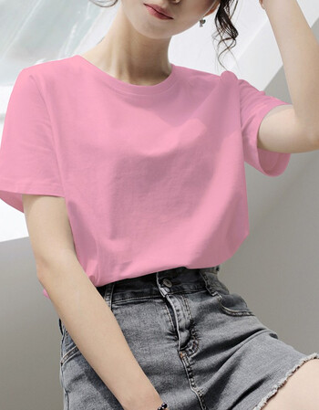 山朵棉短袖t恤女宽松简约显瘦百搭夏季韩版新款圆领半袖浅粉色xxl